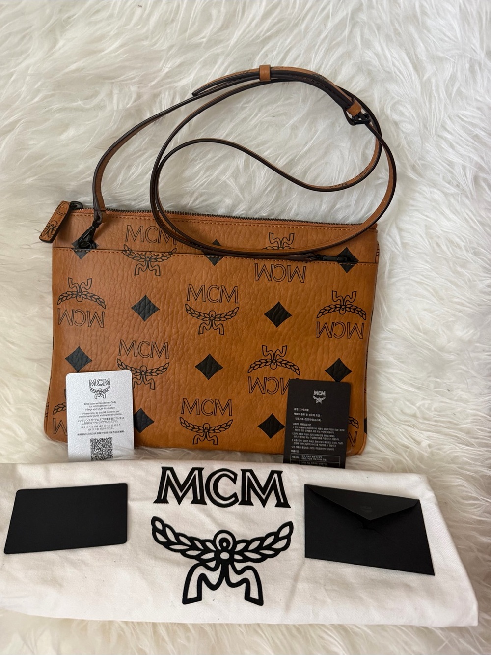 MCM Medium Crossbody Pouch in Visetos Original Brown & Black